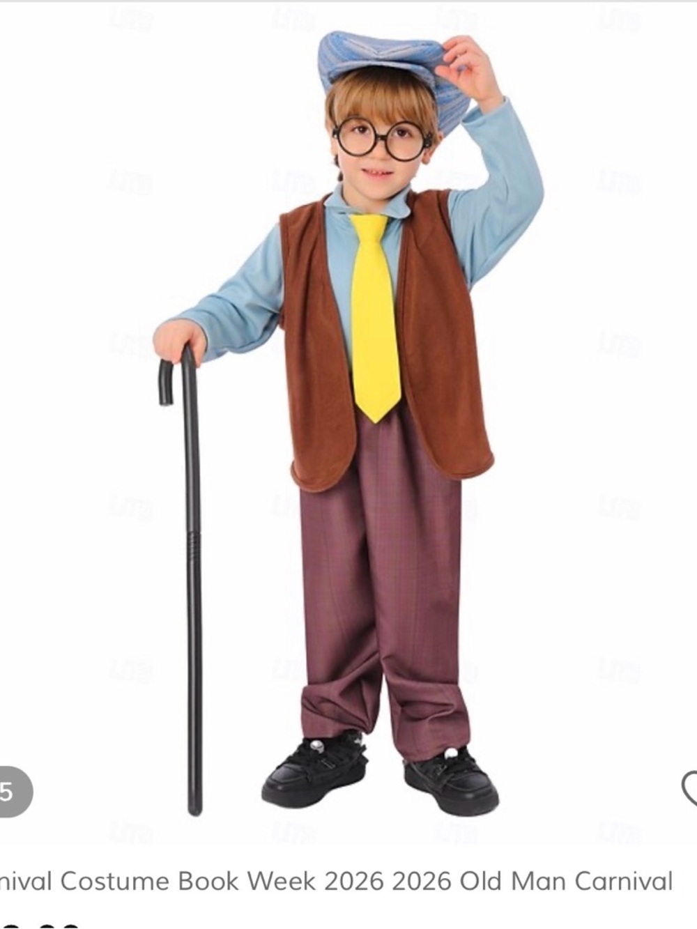 Kids Old Man Costume Set with Brown Vest and Yellow Tie